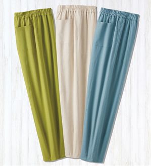 「レーヨン麻入りゆったりワイドパンツ３本組（ワイドパンツ・ガウチョ）」｜３本組