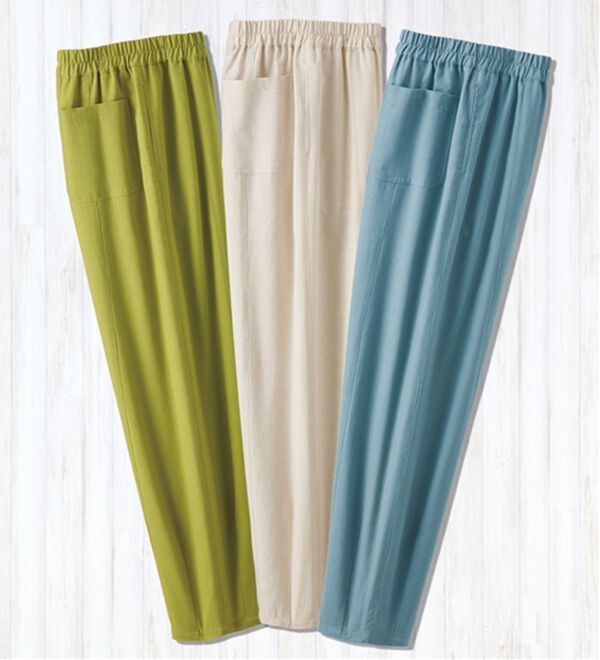 「レーヨン麻入りゆったりワイドパンツ３本組（ワイドパンツ・ガウチョ）」｜３本組
