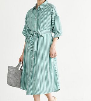 GeeRA（ジーラ）の「ミディ丈シャツワンピース（シャツワンピース）」｜グリーン系