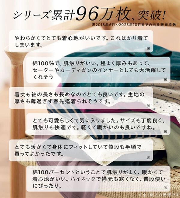 BELLUNA（ベルーナ）の「【選べる衿】肌に優しい綿１００％暖か発熱素材プルオーバー＜ベルホット　コットン＞（カットソー）」｜詳細画像