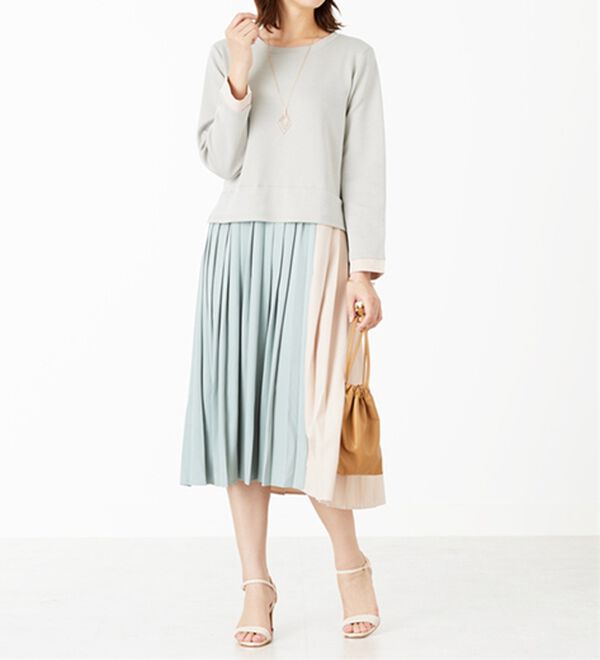 BELLUNA（ベルーナ）の「【Ｌａｇｒｉｌｕａ】配色プリーツ使いドッキングワンピース（ドッキングワンピース）」｜詳細画像