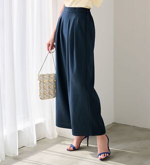 RANAN（ラナン）の「洗える！ひんやり！麻調素材タックワイドパンツ（フルレングスパンツ）」｜ネイビー