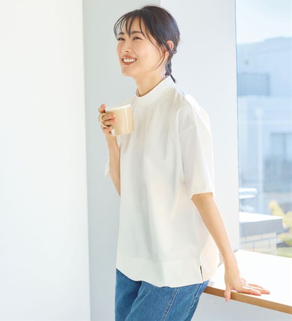 BELLUNA（ベルーナ）の「≪ＨｕｇＲｅａｍコットンＣｏｏｌ≫ひんやりハイネックプルオーバー（カットソー）」｜ホワイト