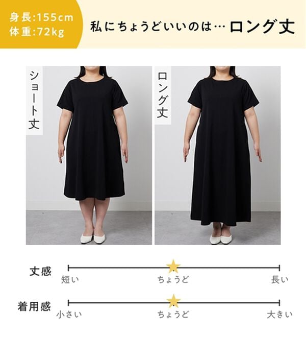 Viola e Viola（ヴィオラ エ ヴィオラ）の「ひんやり＆シワになりにくい　丈が選べる！エンボス素材Ａラインワンピース（カットソーワンピース）」｜詳細画像
