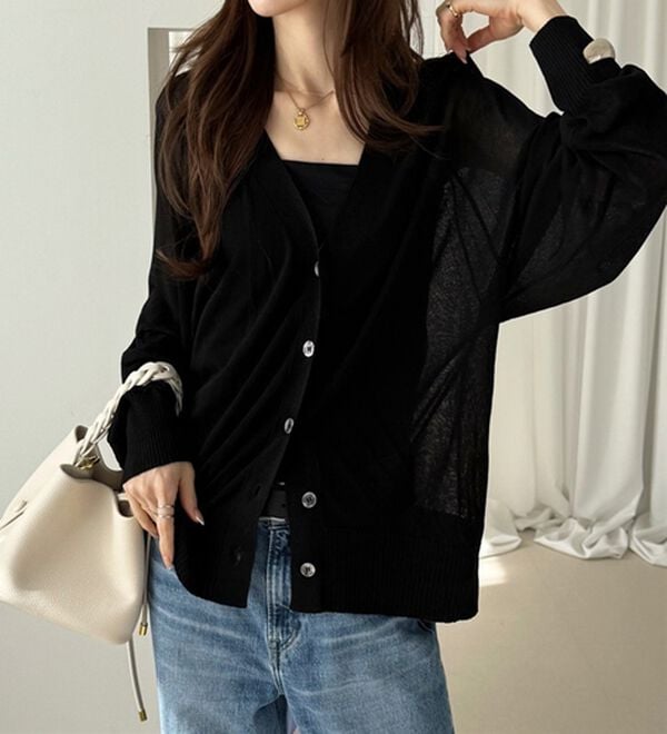 GeeRA（ジーラ）の「接触冷感！Ｖネックカーディガン（ニットカーディガン）」｜詳細画像