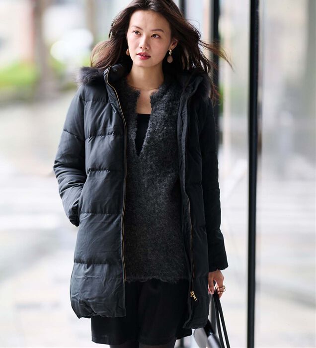 29■LABELDA■　美品　ファー付きダウンジャケットコート♪　茶色　13号　大きいサイズ ファーフード\u0026ベルト付ダウンジャケット・p300722