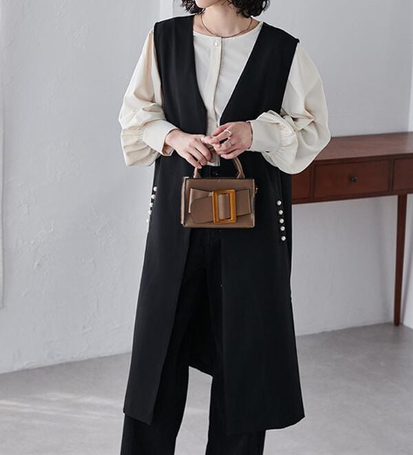 RANAN（ラナン）の「【セットアップ対応】パール調ビジュー付ロングジレ（ジレ）」｜詳細画像