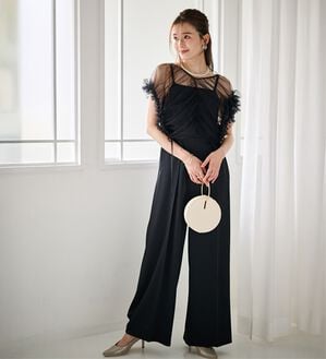 RANAN（ラナン）の「マルチWAYフリルチュールボレロセットパンツドレス（その他ワンピース）」｜ブラック