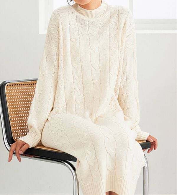 BELLUNA（ベルーナ）の「ケーブル柄ロング丈ニットワンピース（ニットワンピース）」｜詳細画像