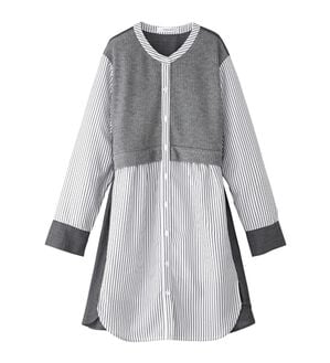 BELLUNA（ベルーナ）の「ストライプ&times;異素材切替シャツチュニック（チュニック）」｜杢グレー系