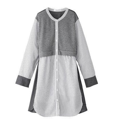BELLUNA（ベルーナ）の「ストライプ&times;異素材切替シャツチュニック（チュニック）」
