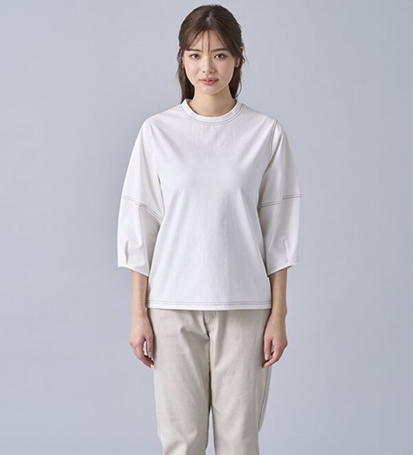 BELLUNA（ベルーナ）の「ヒンヤリ！袖デザイン配色ステッチプルオーバー（カットソー）」｜詳細画像