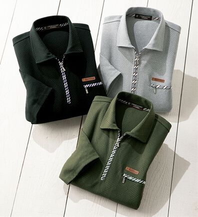 「【３色組】＜コムルヴァン・オム＞ダイヤ柄ジップアップポロ（メンズカットソー）」