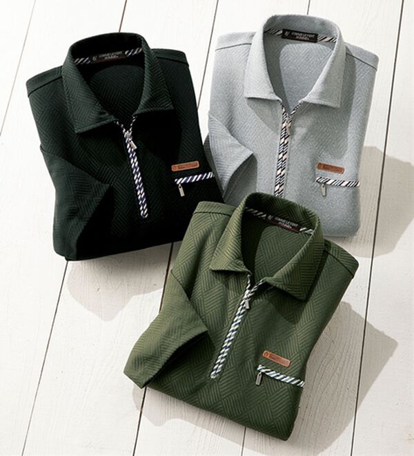 「【３色組】＜コムルヴァン・オム＞ダイヤ柄ジップアップポロ（メンズカットソー）」｜3色組