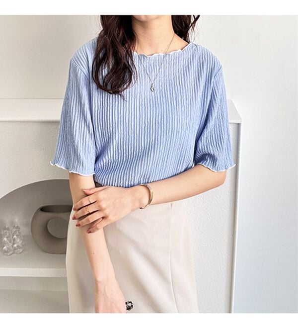 GeeRA（ジーラ）の「前後２ＷＡＹ配色メロー５分袖カットソー（カットソー）」｜詳細画像