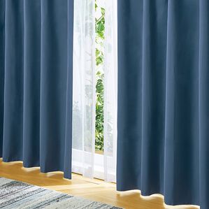 「お買得　遮光カーテン＆レース４枚組（ドレープカーテン）」｜ブルー