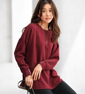 BELLUNA（ベルーナ）の「ジャカード素材袖ボタン使いゆったりプルオーバー（カットソー）」｜詳細画像