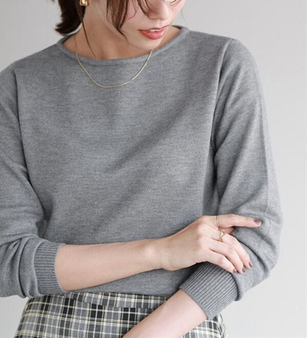 Pierrot（ピエロ）の「【Ｓ～３Ｌ】ネックが選べるプレミアムカシミヤタッチニット（ニット・セーター）」｜詳細画像