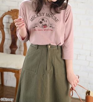 BELLUNA（ベルーナ）の「＜Ｄｉｓｎｅｙ＞【ミッキー】プリント7分袖Tシャツ（Tシャツ）」｜ピンク