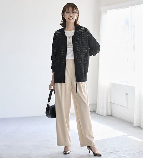 BELLUNA（ベルーナ）の「透かし柄ニットジップブルゾン（ニットカーディガン）」｜詳細画像