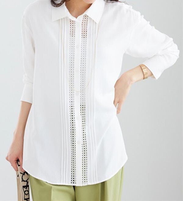 BELLUNA（ベルーナ）の「とろみ素材レース使いシャツチュニック（チュニック）」｜詳細画像