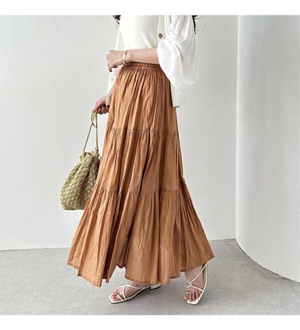 【美品】ワンダフルワールド くま ティアード スカート チャ色 ワンダフルワールド❱美品くま柄ジャンスカ