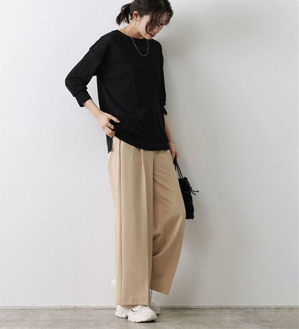 Pierrot（ピエロ）の「【選べる丈】楽ちんきれい高見えワイドパンツ（ワイドパンツ・ガウチョ）」｜詳細画像