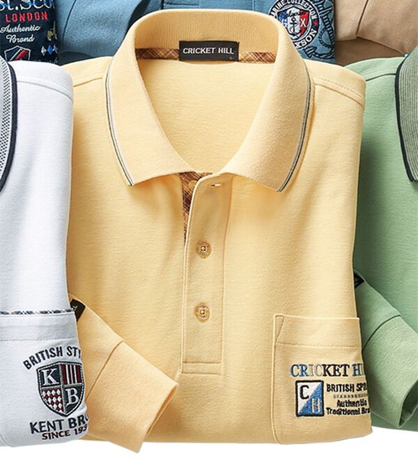 「選べるブランド長袖ポロシャツ（メンズポロシャツ）」｜イエロー(抗菌)