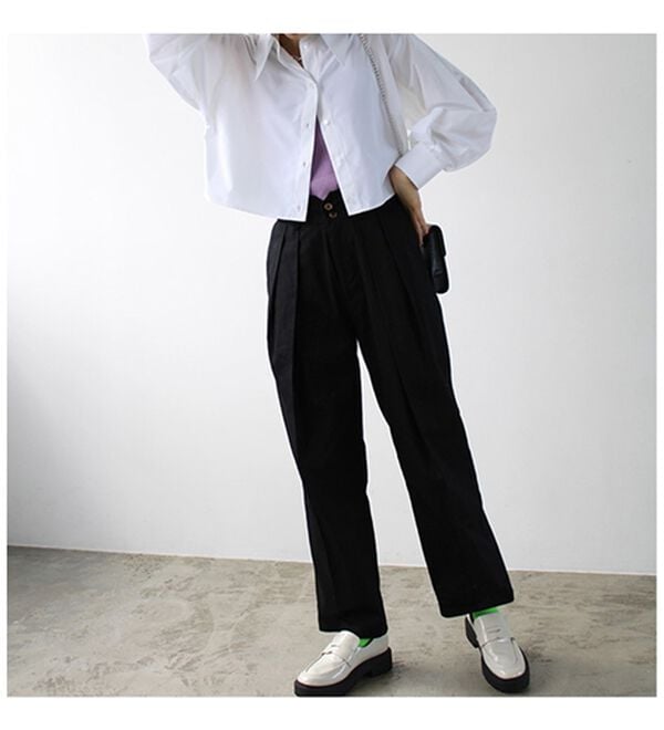 GeeRA（ジーラ）の「ハイウエストタックデザインチノパンツ（フルレングスパンツ）」｜詳細画像