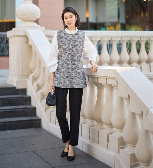 GeeRA（ジーラ）の「【２点セット】ニットツイードジレベストセットアップスーツ（パンツスーツ）」｜詳細画像