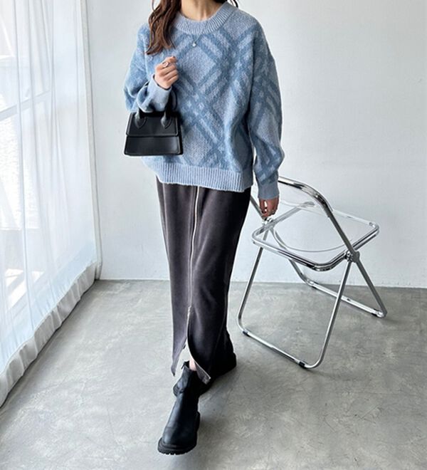 GeeRA（ジーラ）の「モヘアライクチェック柄ニットプルオーバー（ニット・セーター）」｜詳細画像