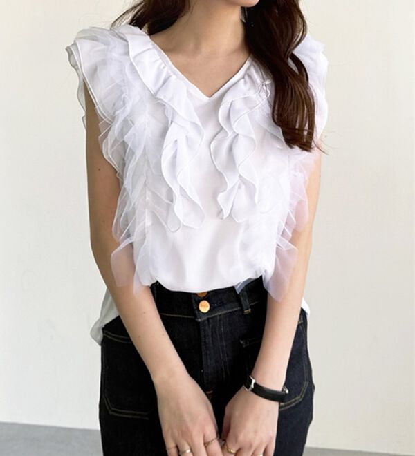 GeeRA（ジーラ）の「シアーフリルブラウス（ブラウス）」｜詳細画像