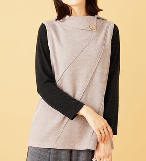 BELLUNA（ベルーナ）の「【2点セット】裏起毛素材衿デザインアンサンブル（アンサンブル）」｜ベージュ×黒