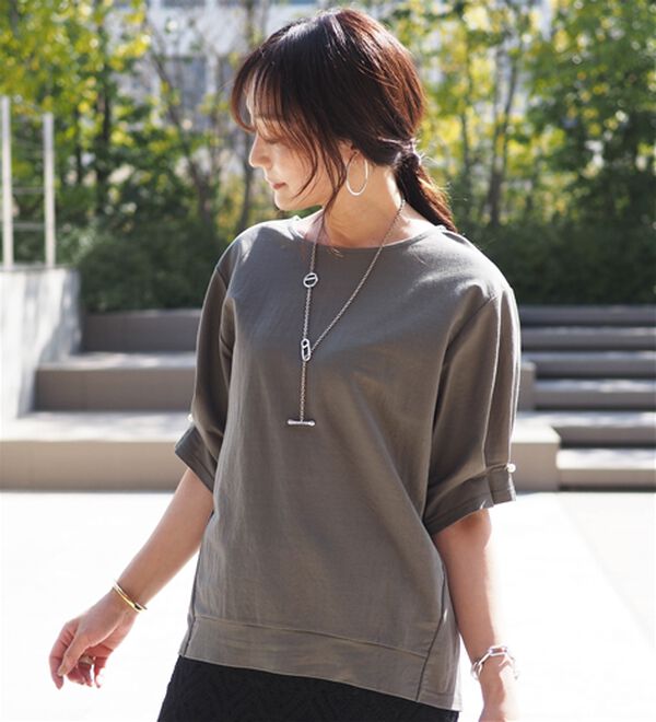 BELLUNA（ベルーナ）の「【接触冷感】涼感素材袖パールデザインプルオーバー（カットソー）」｜詳細画像