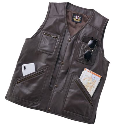 「＜ヘリンボーンクラブ＞シープレザー　１０ポケットベスト（メンズベスト）」