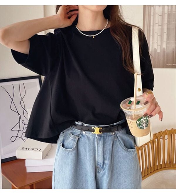 GeeRA（ジーラ）の「綿混素材クロップドＴシャツ（Tシャツ）」｜詳細画像