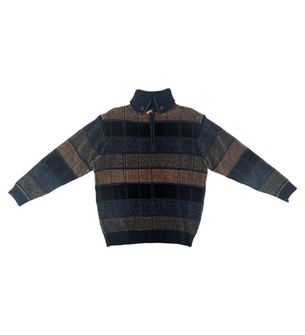 「衿暖かふっくらモールセーター（メンズニット・セーター）」｜ネイビー