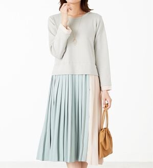 BELLUNA（ベルーナ）の「【Ｌａｇｒｉｌｕａ】配色プリーツ使いドッキングワンピース（ドッキングワンピース）」｜グレージュ系