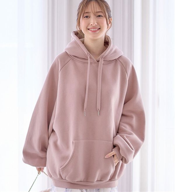 alotta（アロッタ）の「あったか裏起毛パフ袖ゆったりパーカー（パーカー）」｜スモーキーピンク