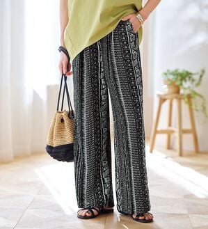 BELLUNA（ベルーナ）の「楊柳サラサラ素材プリントイージーパンツ（フルレングスパンツ）」｜詳細画像