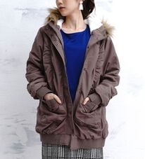 A HAPPY MARILYN（アハッピーマリリン）の「【Ｌ～６Ｌ】リブ使い 裏ボア 長袖 モッズコート（ロングコート）」