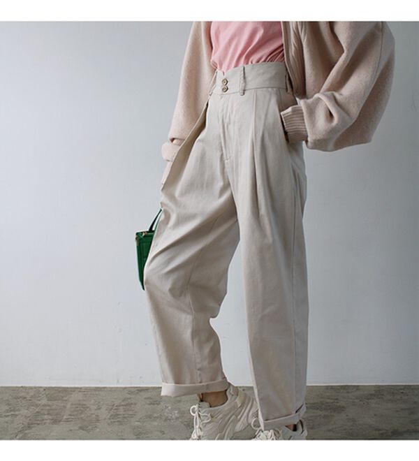 GeeRA（ジーラ）の「ハイウエストタックデザインチノパンツ（フルレングスパンツ）」｜詳細画像