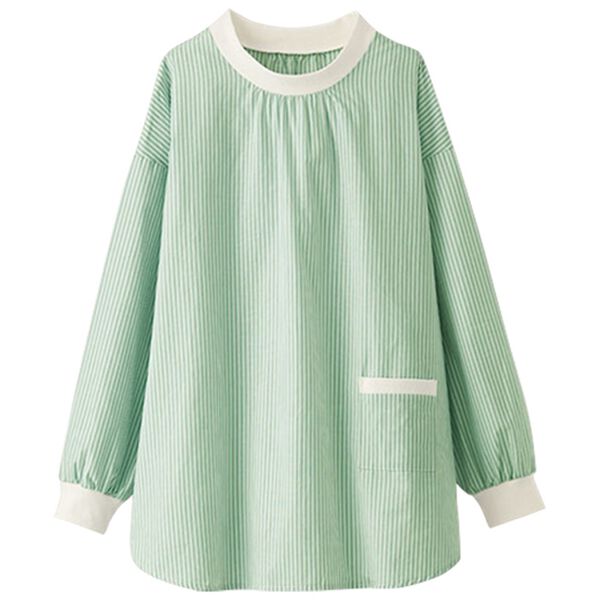 BELLUNA（ベルーナ）の「綿１００％ストライプ柄リブ切替チュニック（チュニック）」｜セージ系