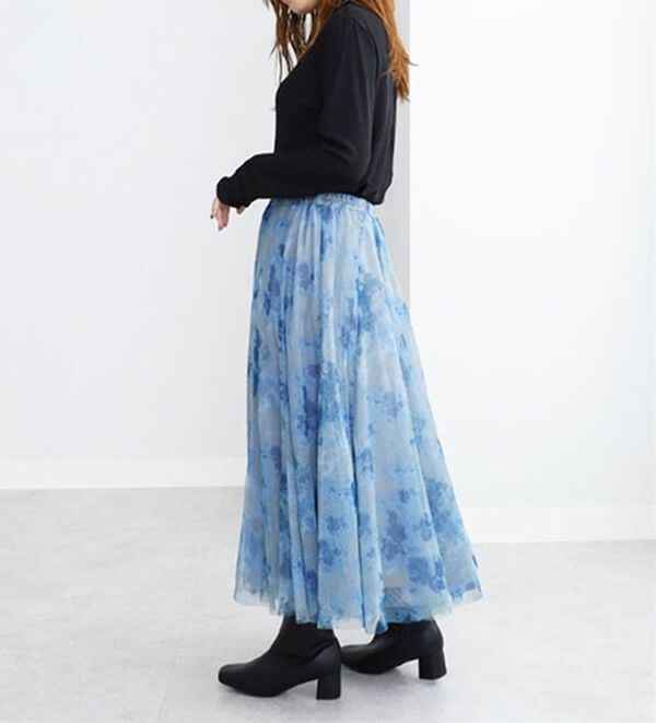 BELLUNA（ベルーナ）の「チュール素材プリントフレアースカート（ロングスカート）」｜詳細画像