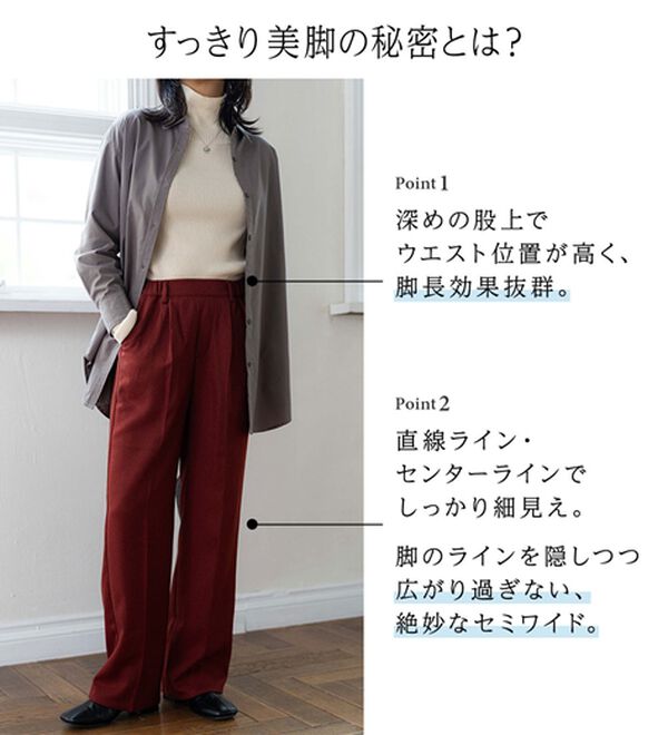 BELLUNA（ベルーナ）の「スラッと美脚セミワイドパンツ（フルレングスパンツ）」｜詳細画像