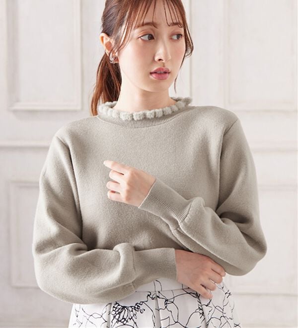 alotta（アロッタ）の「毛布のように温かい　裏シャギーパフ袖ニット（ニット・セーター）」｜ライトグレー