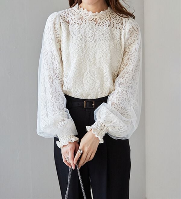 RANAN（ラナン）の「チュールドッキングフラワーレースキャンディースリーブブラウス（ブラウス）」｜詳細画像