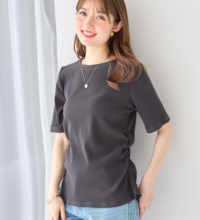 alotta（アロッタ）の「すっきり美くびれ！ウエストギャザーリブトップス（カットソー）」