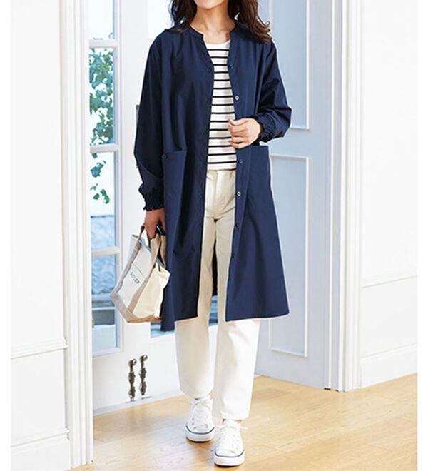LAVIENNE（ラヴィエンヌ）の「シャーリングスリーブシャツワンピース（チュニック）」｜ネイビー