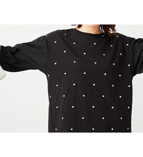 BELLUNA（ベルーナ）の「ドット刺しゅうデザイン袖切替プルオーバー（カットソー）」｜詳細画像